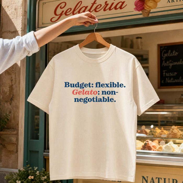 T-shirt: Budget: flexible. Gelato: non-negotiable.